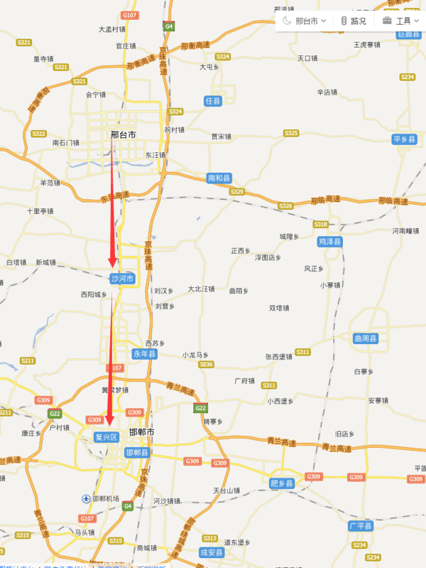 邢臺到邯鄲老火車站地圖